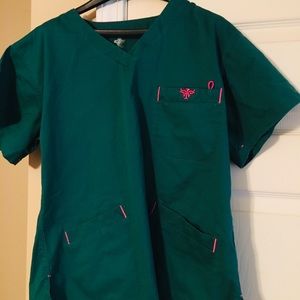 Scrub top and drawstring pants. Worn twice